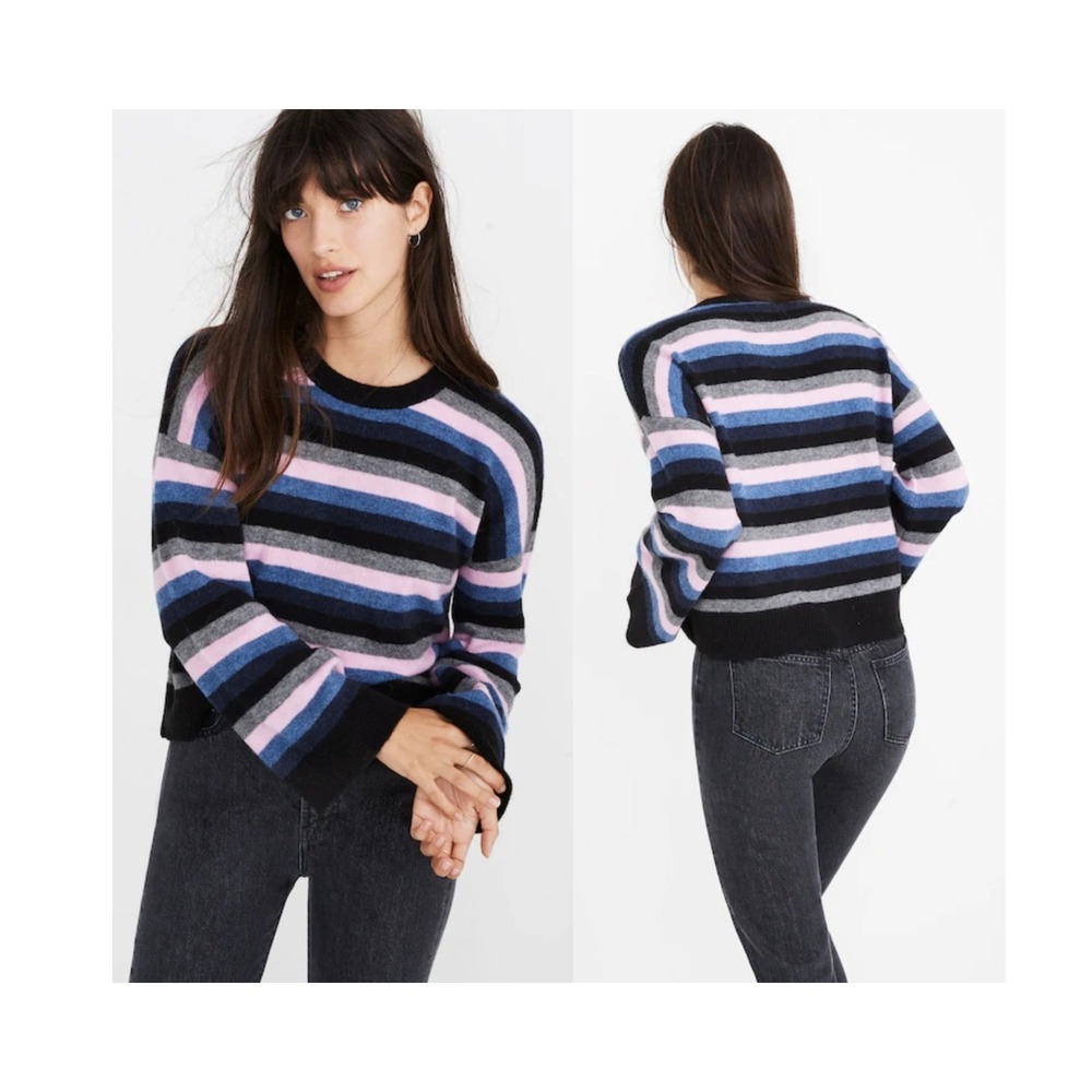 Madewell Cardiff Striped Crewneck Sweater Womens S Coziest Yarn Soft Boxy Merino